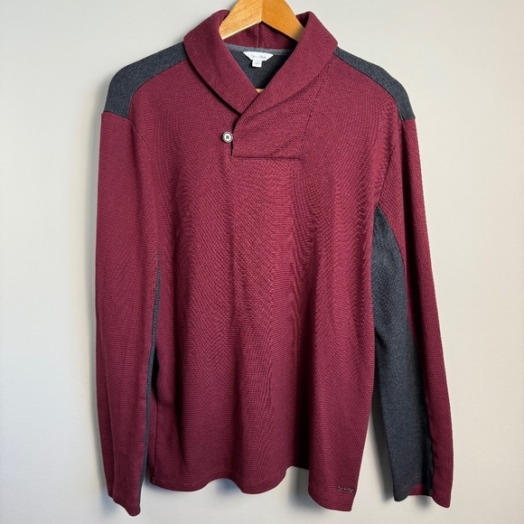 Calvin Klein Men's Burgundy Shawl Collar Long Sleeve Sweatshirt Size Large - Picture 1 of 16